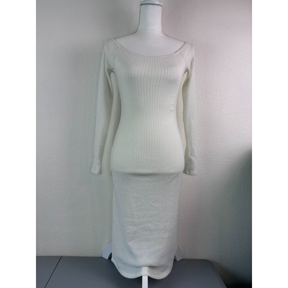 UO Silence and‎ Noise women's small creme ribbed long sleeve bodycon dress NWT